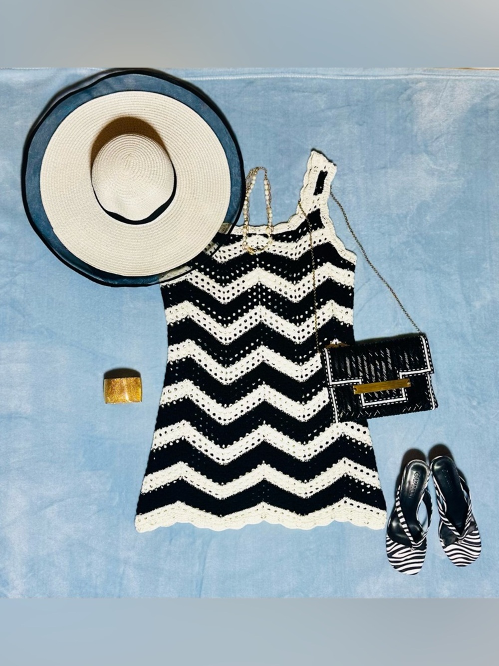 Black & White Crochet Chevron Mini Dress